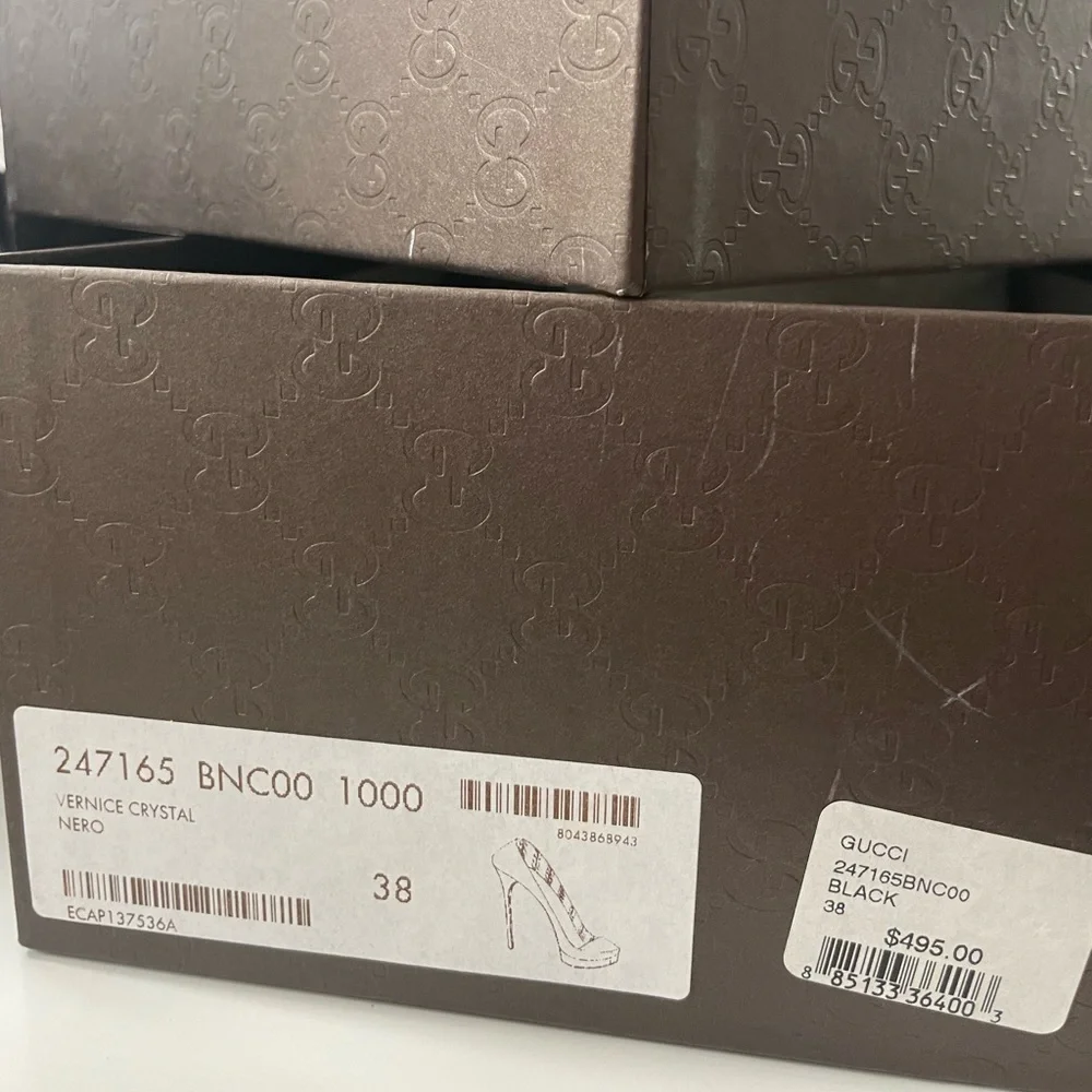 Vintage Gucci Patent Leather Pumps Black Vernice Crystal Nero - Size 9 Authentic - Picture 6 of 16